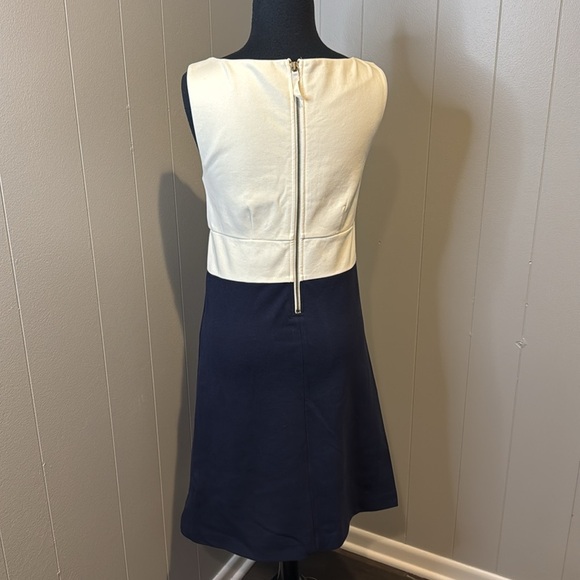 J. Crew Women's 4 Block Ponte Dress Navy and Off White Colorblock V-neck Zipper - Picture 5 of 7